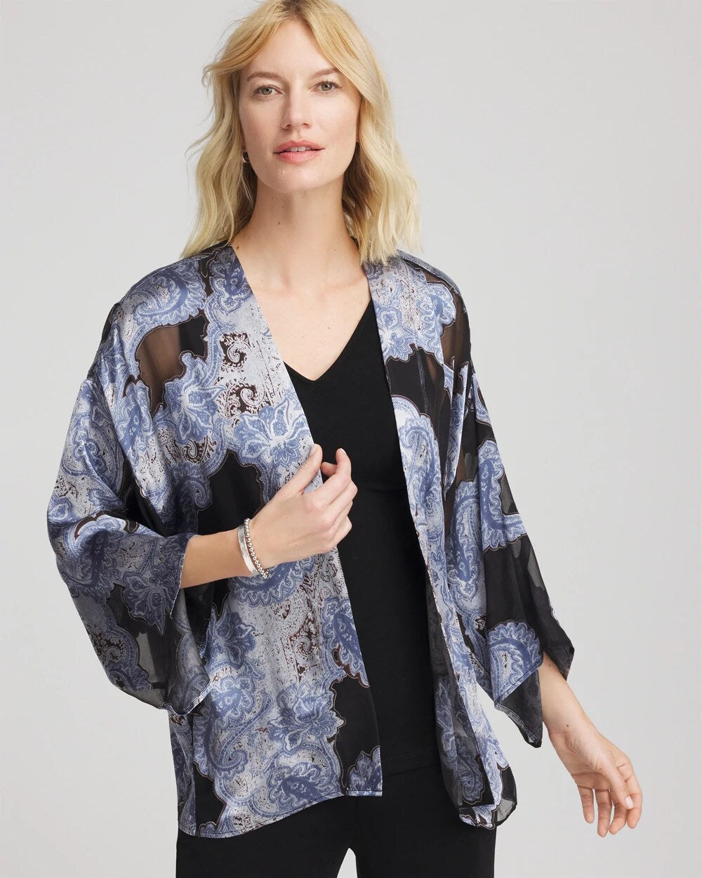 Chico's | Travelers™ Collection Paisley Burnout Jacket/ Canyon Blue