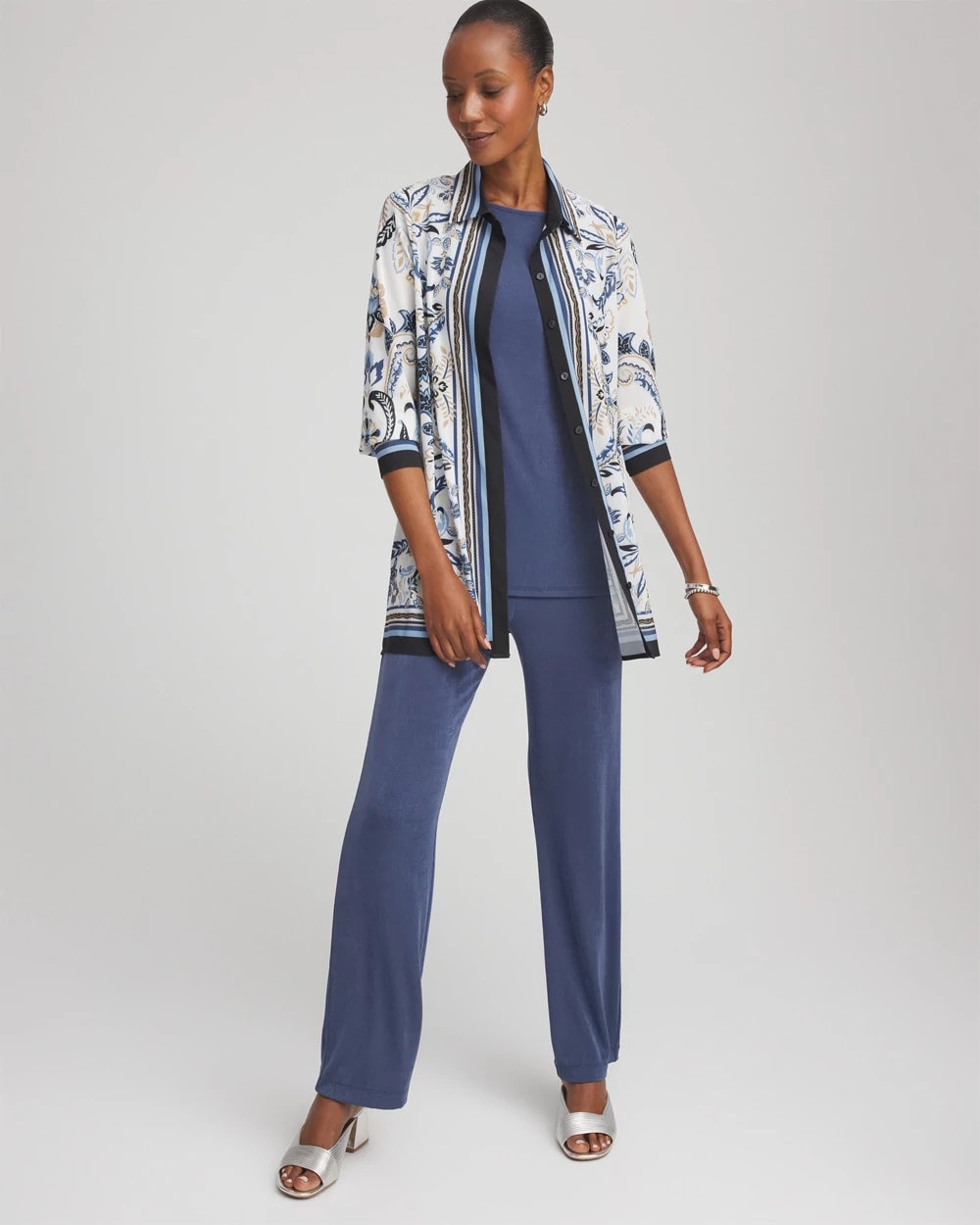 Chico's | Travelers™ Collection Paisley Mesh Shirt Jacket/ Canyon Blue