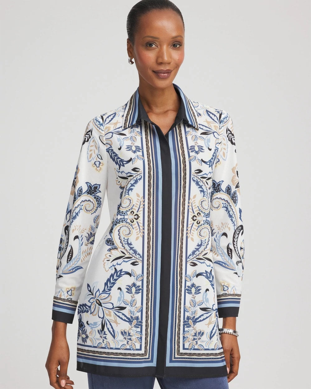 Chico's | Travelers™ Collection Paisley Mesh Shirt Jacket/ Canyon Blue
