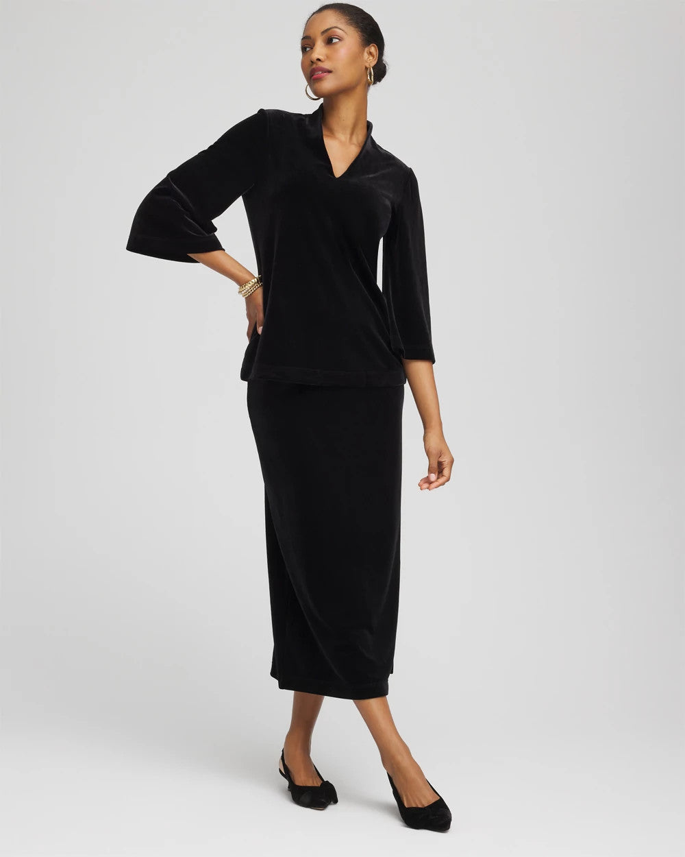 Chico's | Travelers™ Velvet V-Neck Kimono Sleeve Top/ Travelers Black