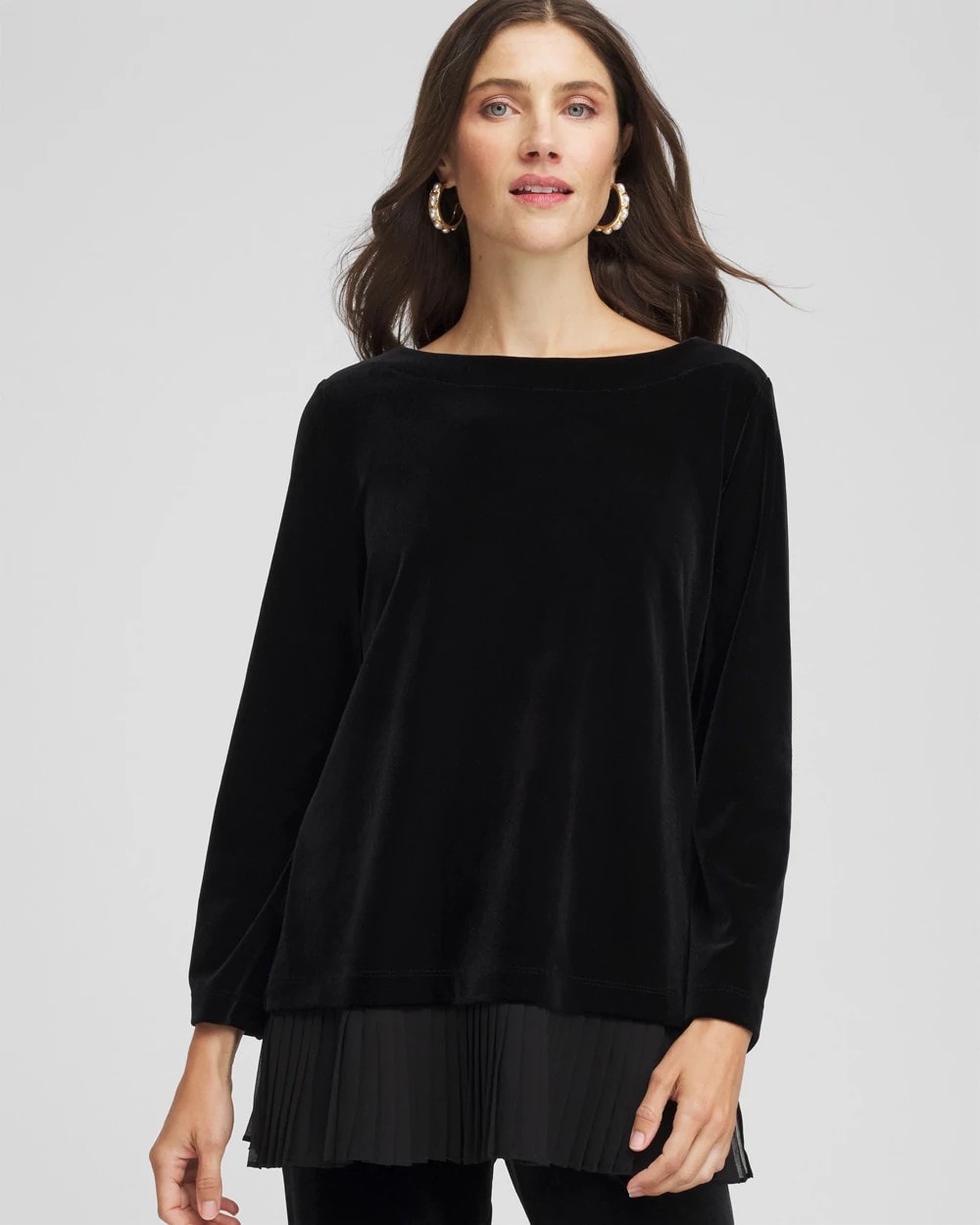 Chico's | Travelers™ Chiffon Hem Velvet Tunic/ Travelers Black