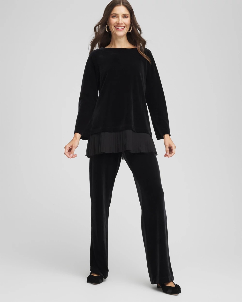 Chico's | Travelers™ Chiffon Hem Velvet Tunic/ Travelers Black