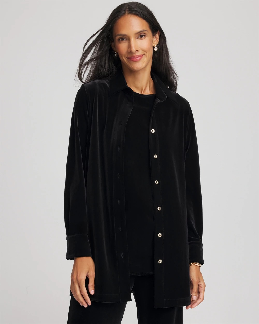 Chico's | Travelers™ Velvet Button-Down Shirt/ Travelers Black