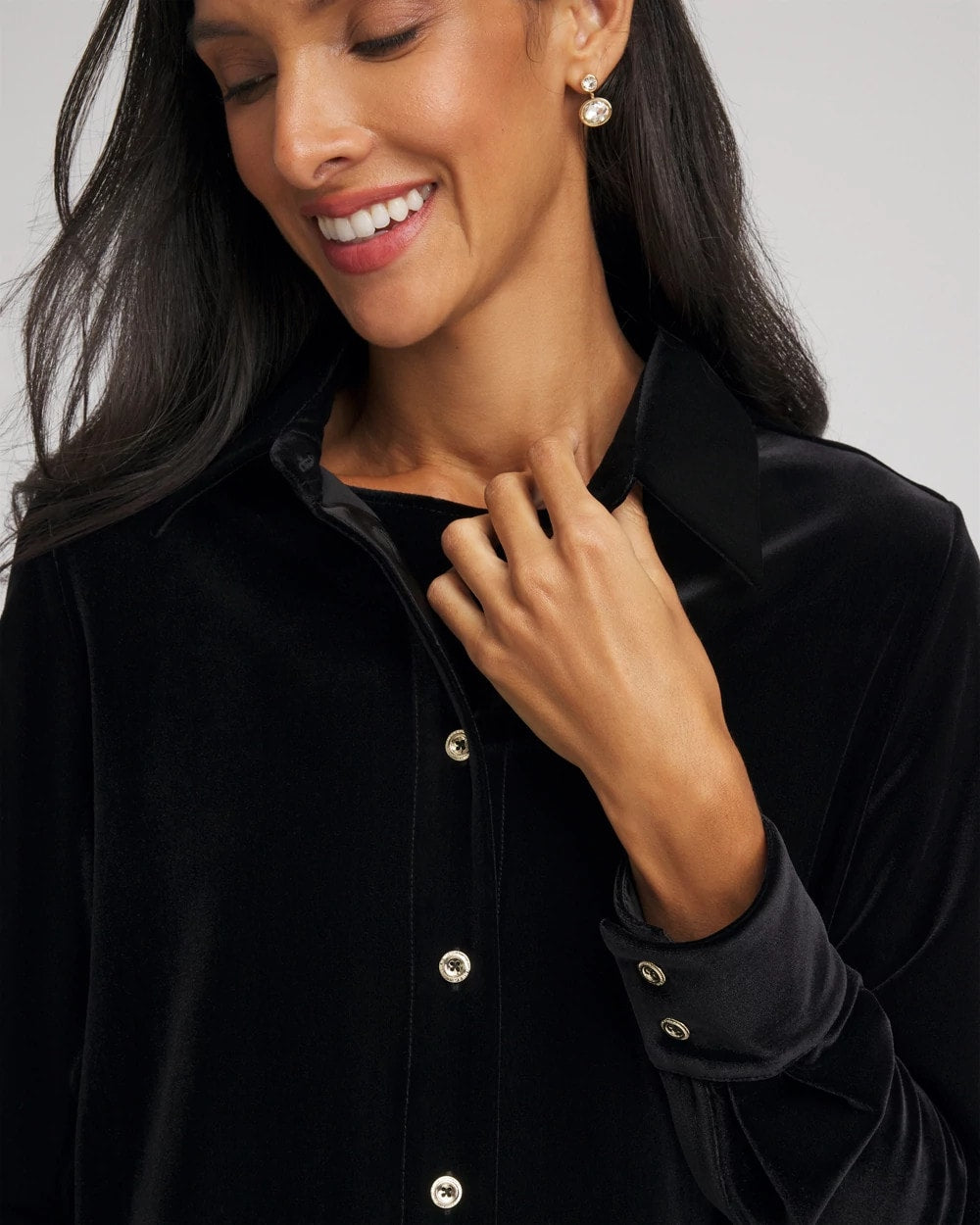 Chico's | Travelers™ Velvet Button-Down Shirt/ Travelers Black