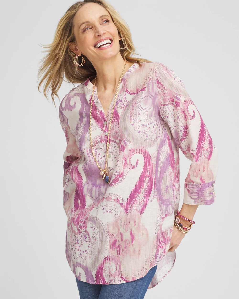 Chico's | No Iron™ Multi Paisley Linen Tunic/ French Blush