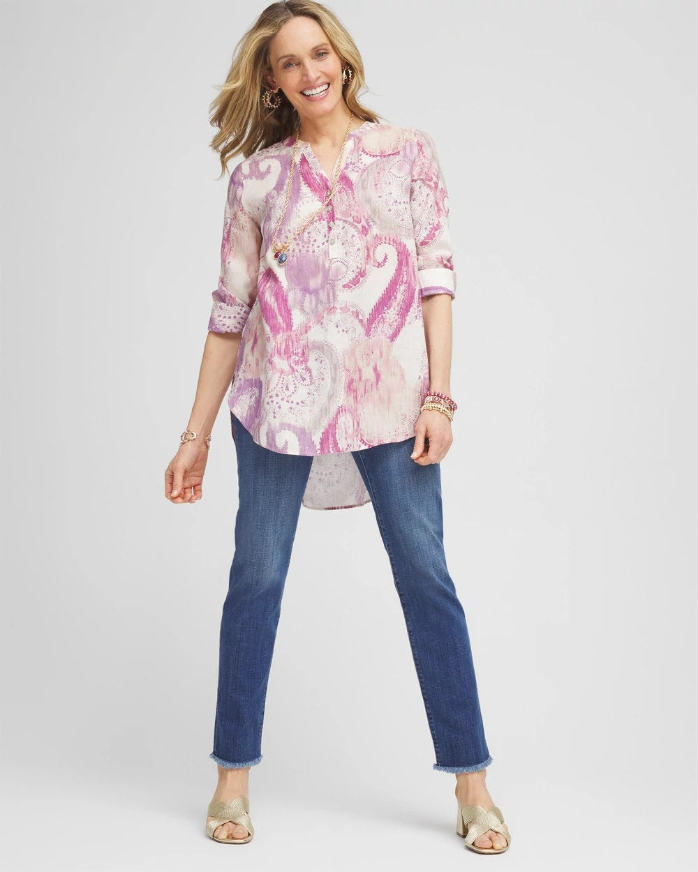 Chico's | No Iron™ Multi Paisley Linen Tunic/ French Blush