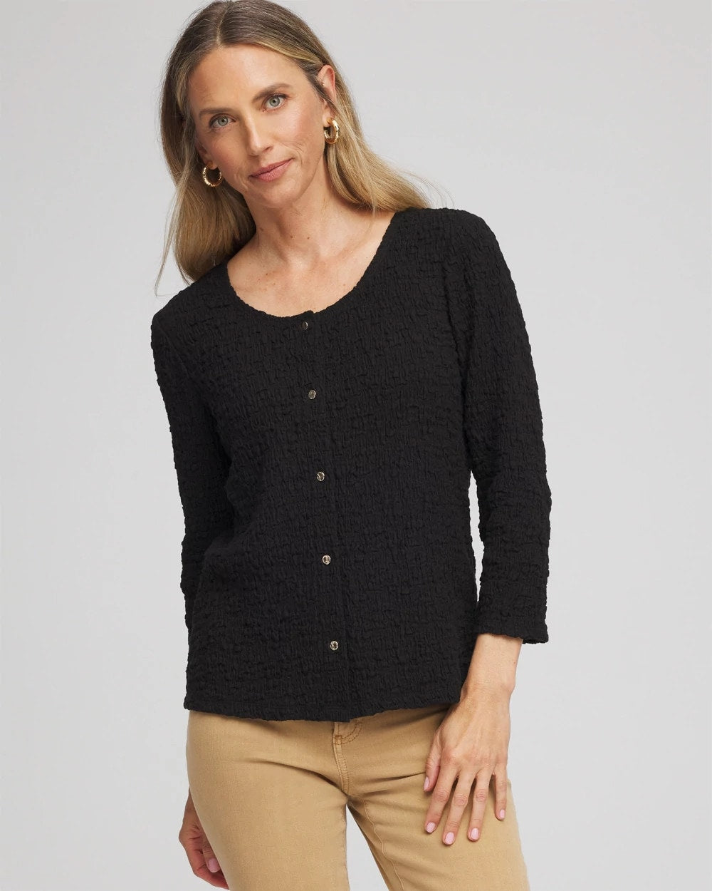 Chico's | Textured Scoopneck Cardigan/ Black