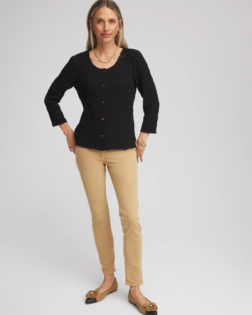 Chico's | Textured Scoopneck Cardigan/ Black