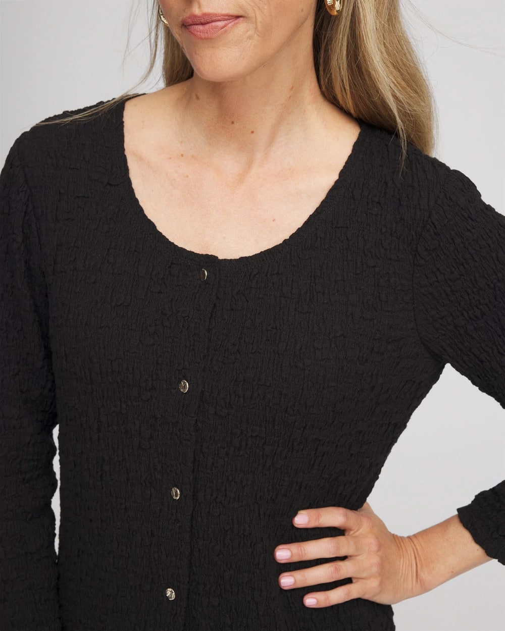 Chico's | Textured Scoopneck Cardigan/ Black
