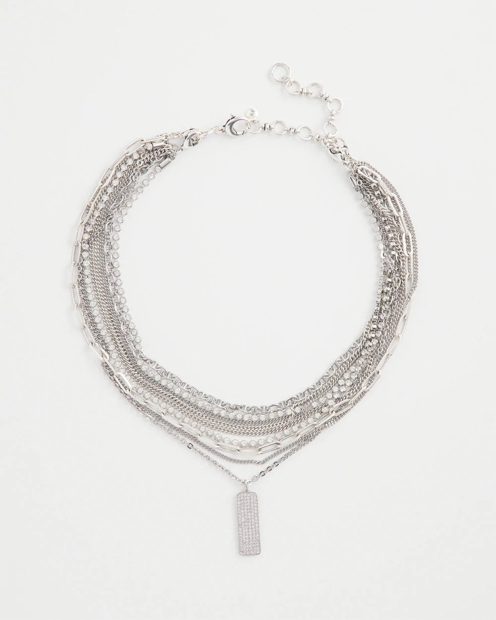 Chico's | Silver Tone Pave Multistrand Necklace/ Silver