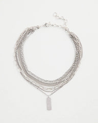 Chico's | Silver Tone Pave Multistrand Necklace/ Silver