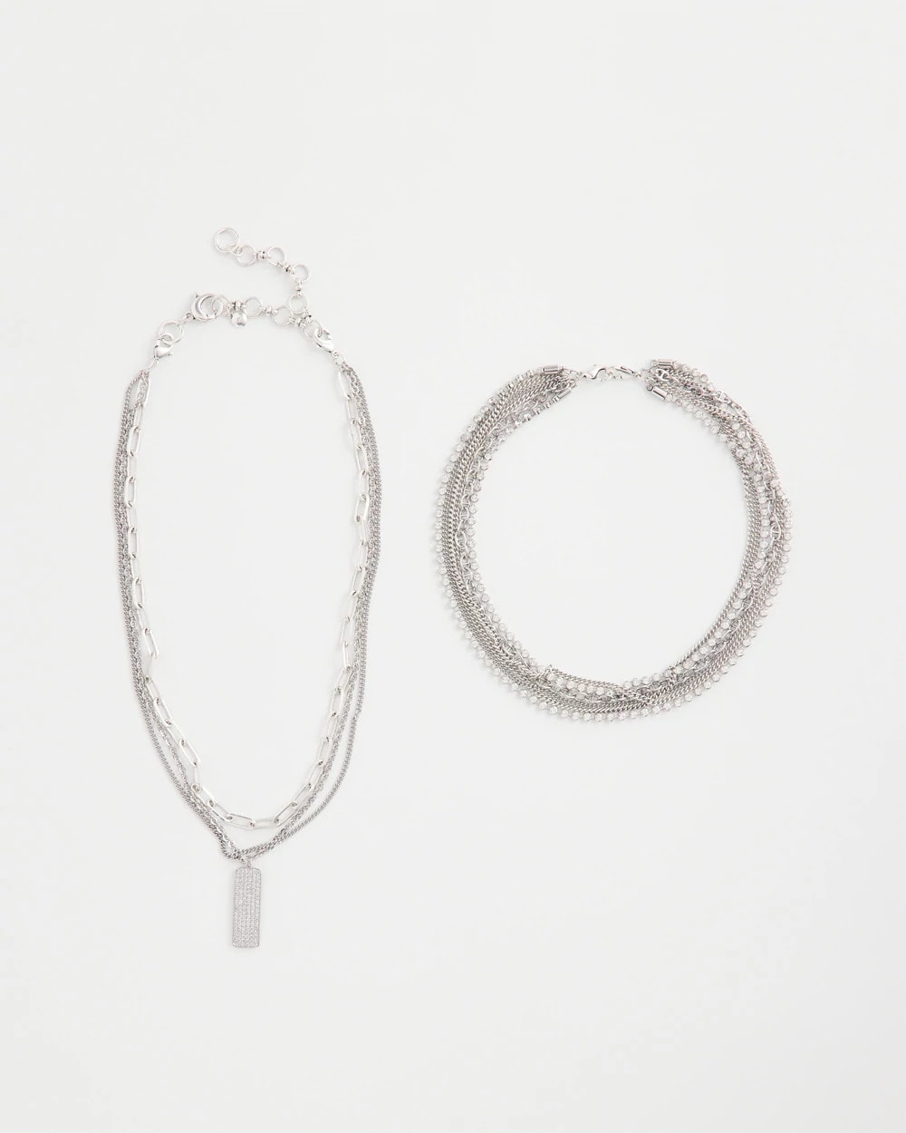 Chico's | Silver Tone Pave Multistrand Necklace/ Silver