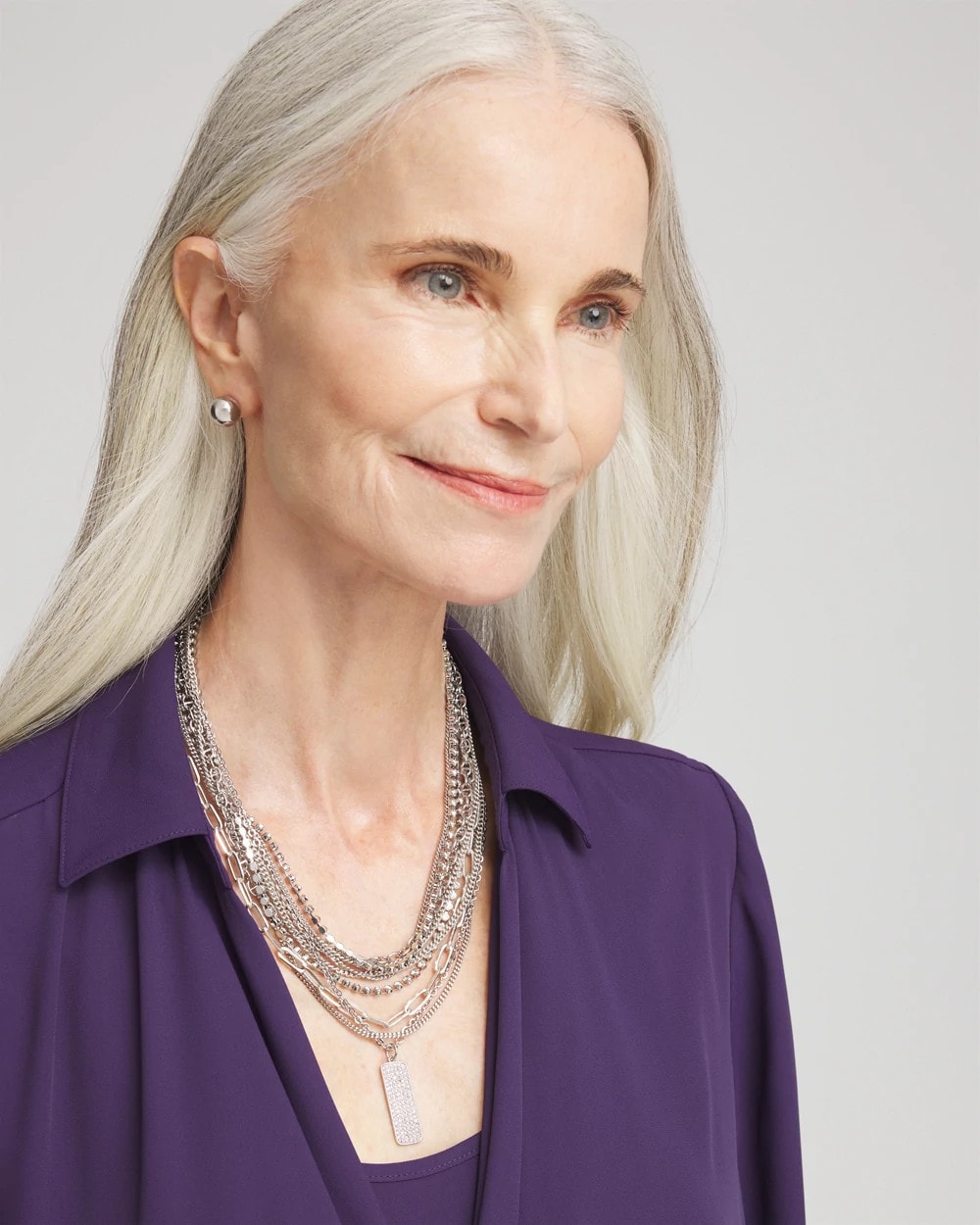 Chico's | Silver Tone Pave Multistrand Necklace/ Silver