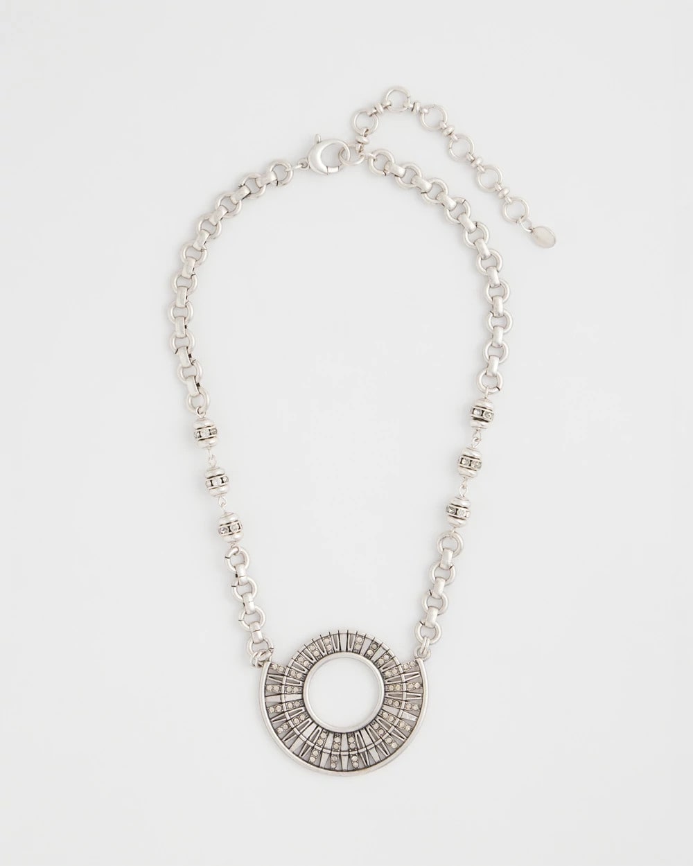 Chico's | Sparkling Silvertone Circle Pendant Necklace/ Silver