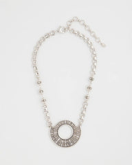 Chico's | Sparkling Silvertone Circle Pendant Necklace/ Silver