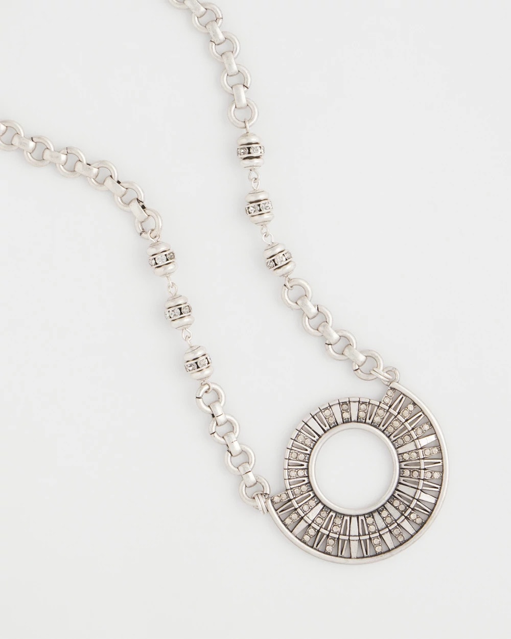 Chico's | Sparkling Silvertone Circle Pendant Necklace/ Silver