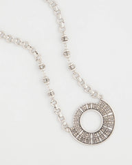 Chico's | Sparkling Silvertone Circle Pendant Necklace/ Silver