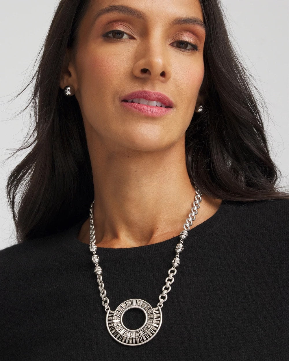 Chico's | Sparkling Silvertone Circle Pendant Necklace/ Silver