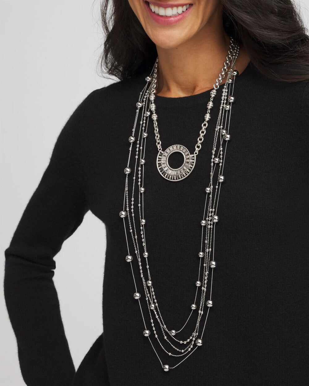 Chico's | Sparkling Silvertone Circle Pendant Necklace/ Silver