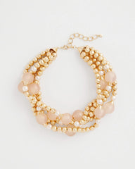 Chico's | Gold Pink Chunky Beaded Necklace/ Pink