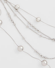 Chico's | Multistrand Beaded Silvertone Necklace/ Silver