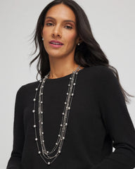 Chico's | Multistrand Beaded Silvertone Necklace/ Silver