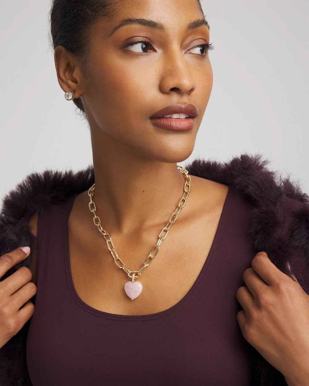 Chico's | Genuine Quartz Heart Pendant Necklace/ Pink