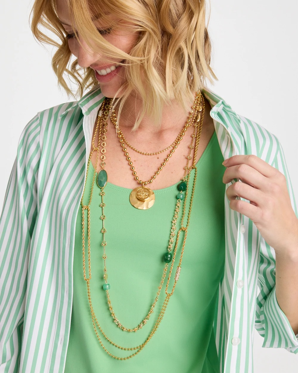 Chico's | Green Accent Long Single Strand Necklace/ Green