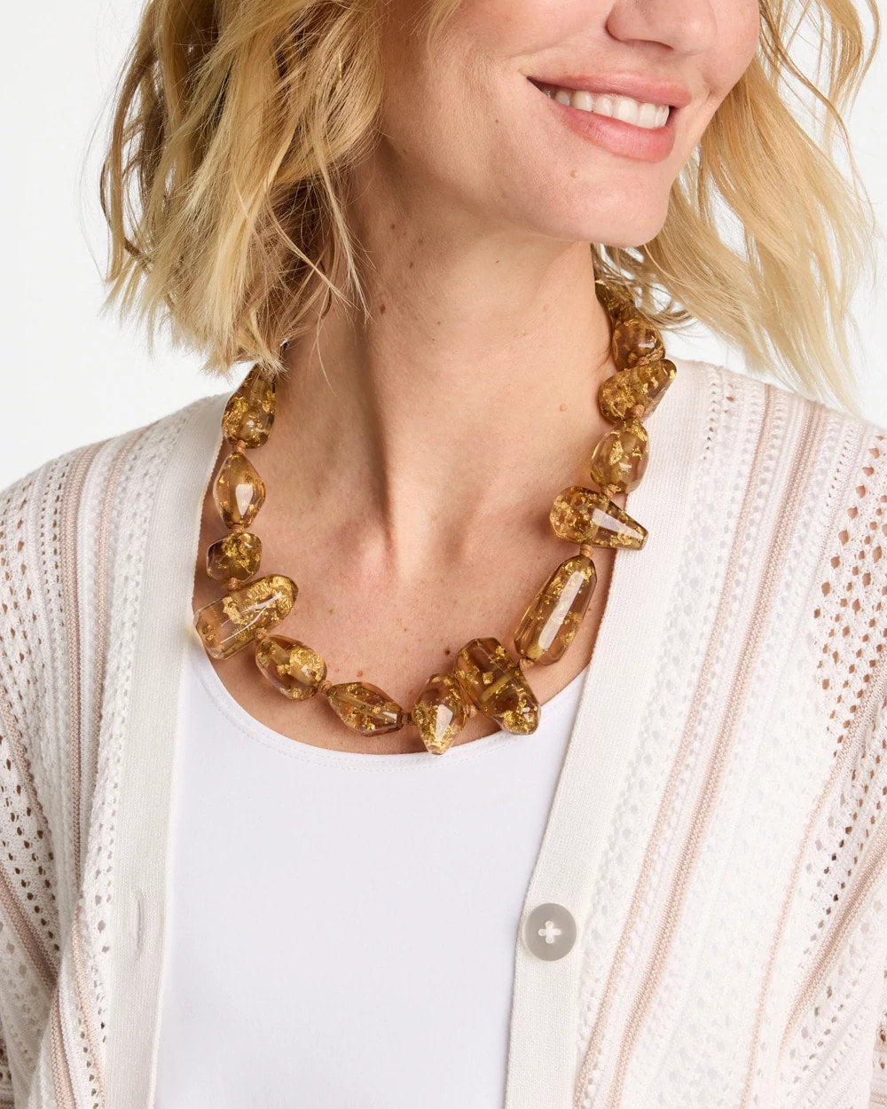 Chico's | Gold Foil Long Single Strand Necklace/ Neutral