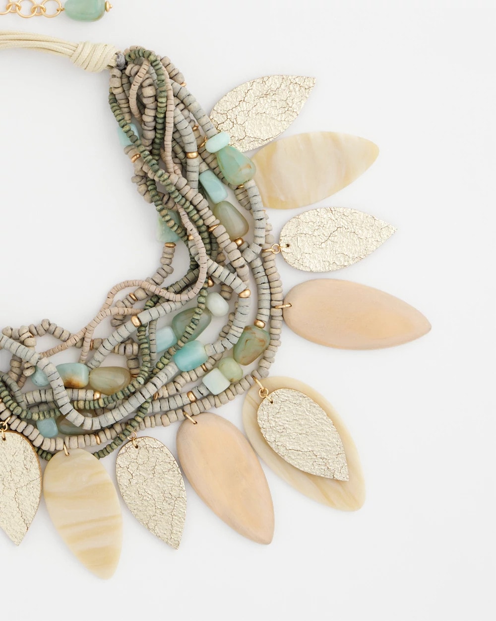 Chico's | Multistrand Wood Petal Necklace/ Aqua