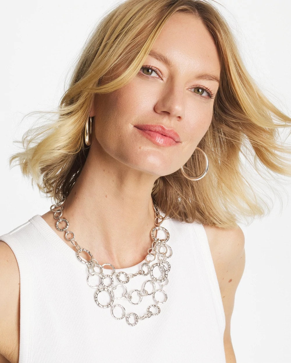 Chico's | Silver Multistrand Bib Necklace/ Silver