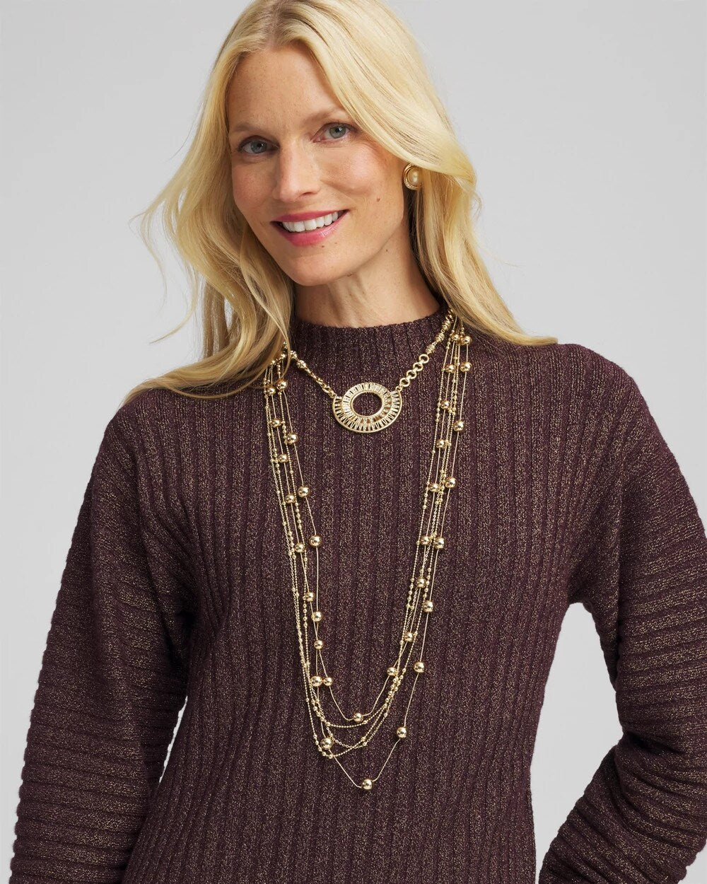 Chico's | Sparkling Goldtone Circle Pendant Necklace/ Gold