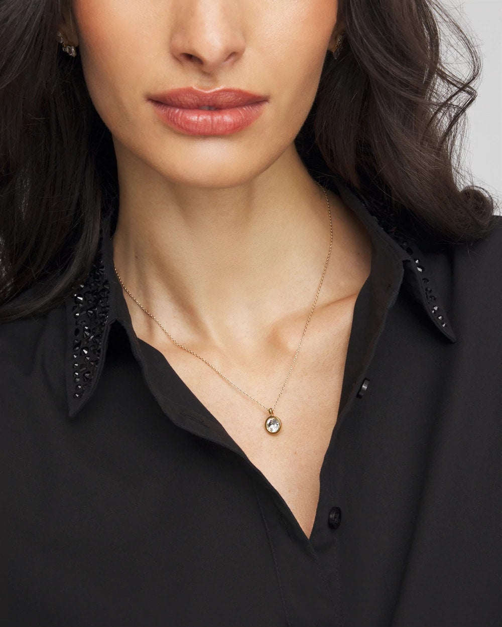 Chico's | Bezel Set Pendant Goldtone Necklace/ Gold