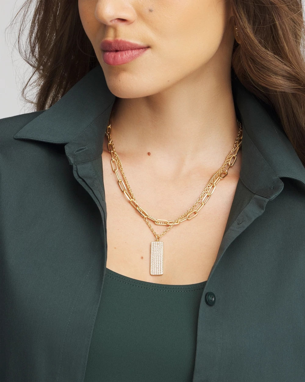 Chico's | Convertible Gold Pave Pendant Necklace/ Gold