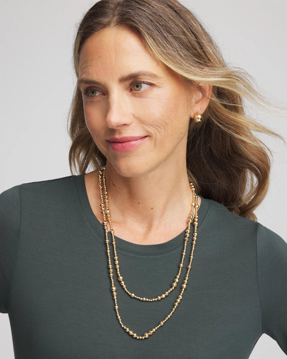 Chico's | Goldtone Long Beaded Necklace/ Gold