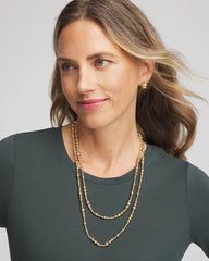 Chico's | Goldtone Long Beaded Necklace/ Gold