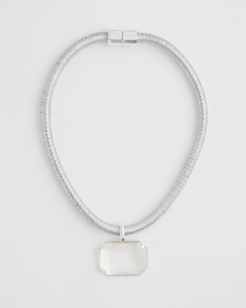 Chico's | Silvertone Gem Pendant Cord Necklace/ Silver
