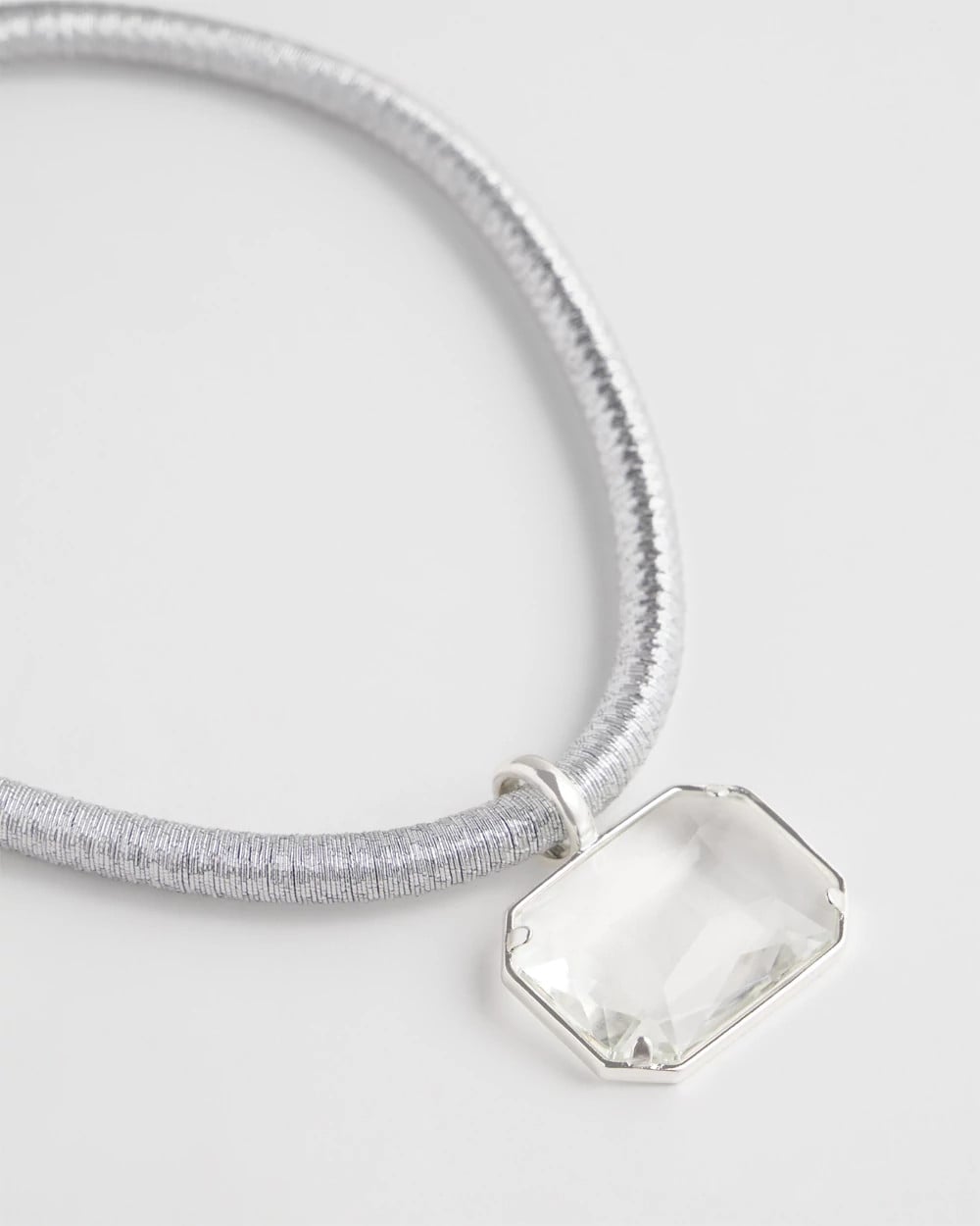 Chico's | Silvertone Gem Pendant Cord Necklace/ Silver
