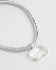 Chico's | Silvertone Gem Pendant Cord Necklace/ Silver