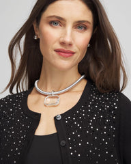 Chico's | Silvertone Gem Pendant Cord Necklace/ Silver