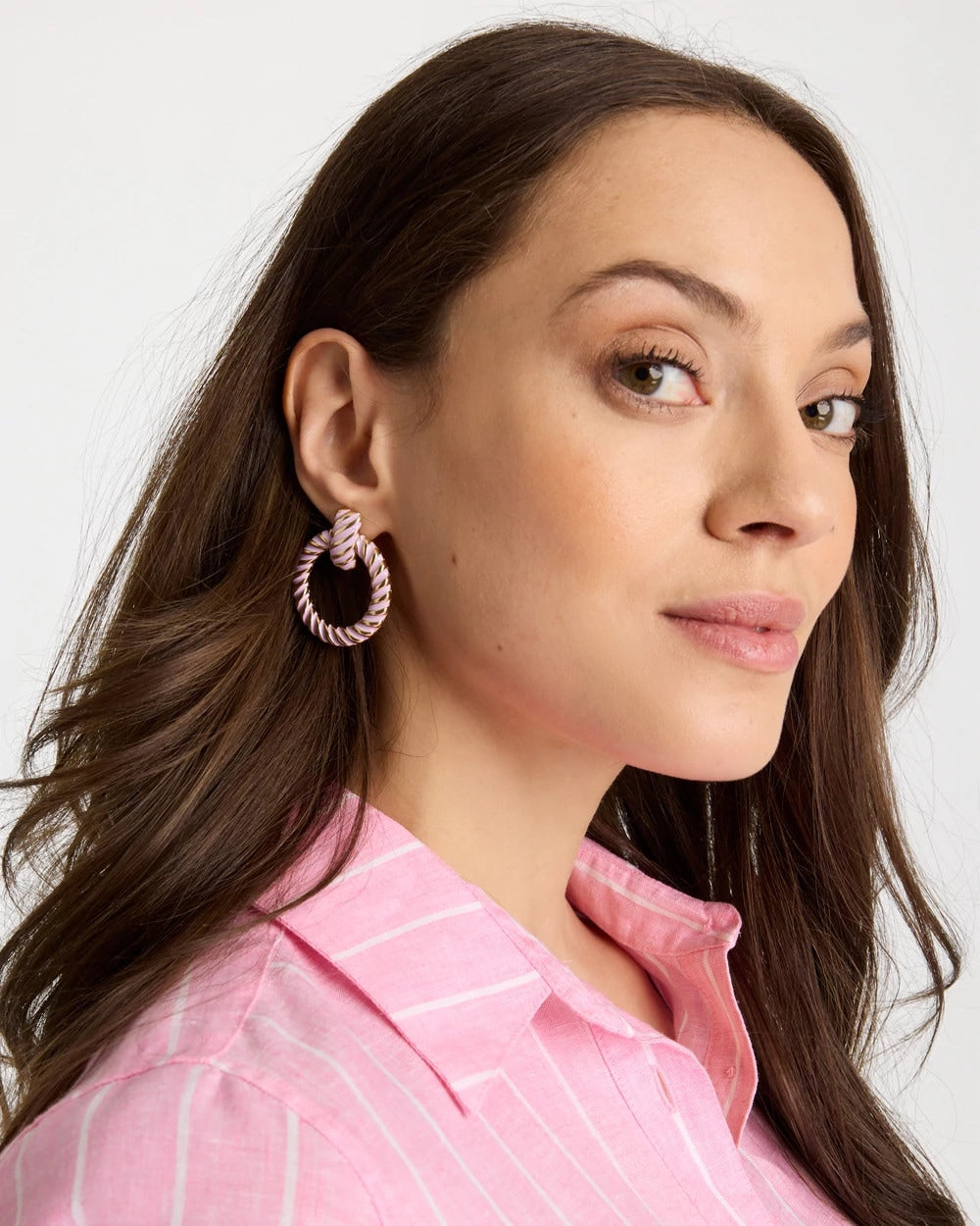 Chico's | Pink Twist Drop Hoop Earrings/ Pink