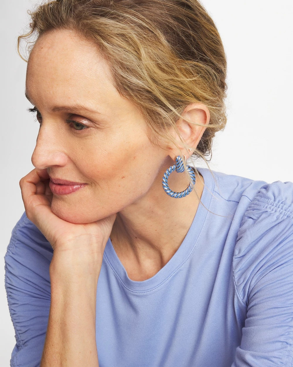 Chico's | Blue Twist Drop Hoop Earrings/ Blue