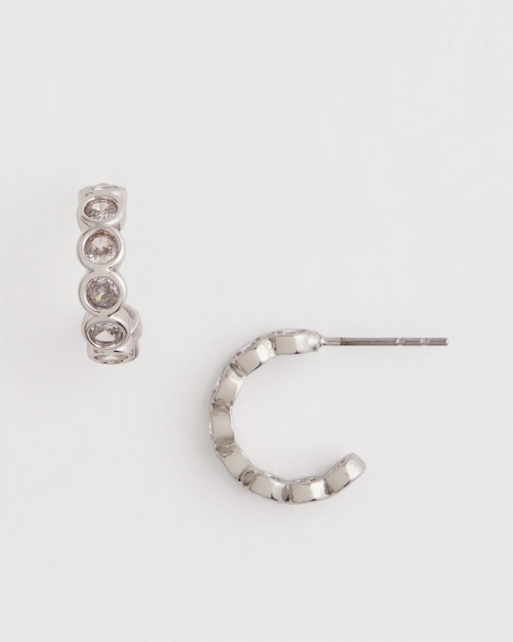 Chico's | Silvertone Crystal Mini Hoop Earrings/ Silver