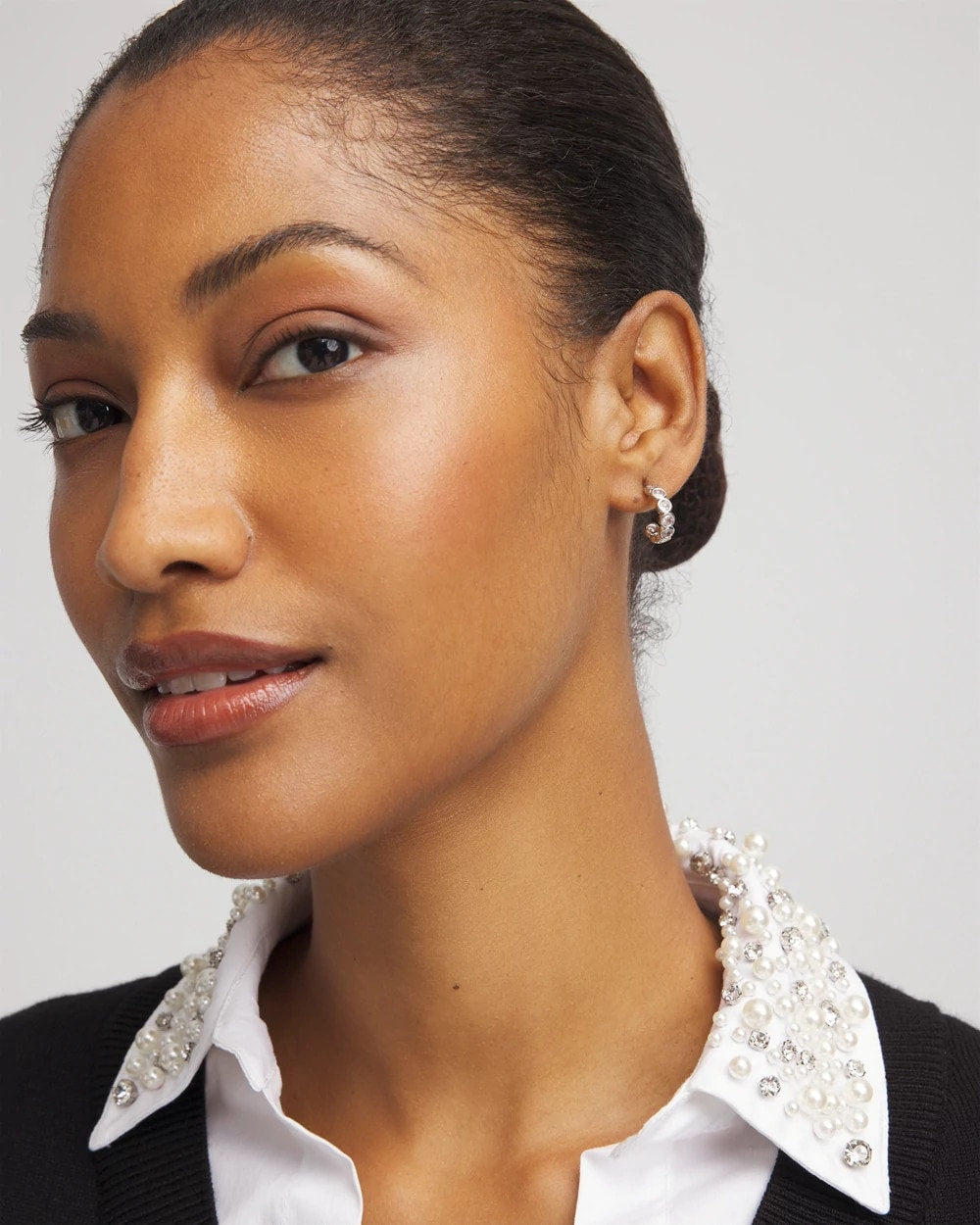 Chico's | Silvertone Crystal Mini Hoop Earrings/ Silver