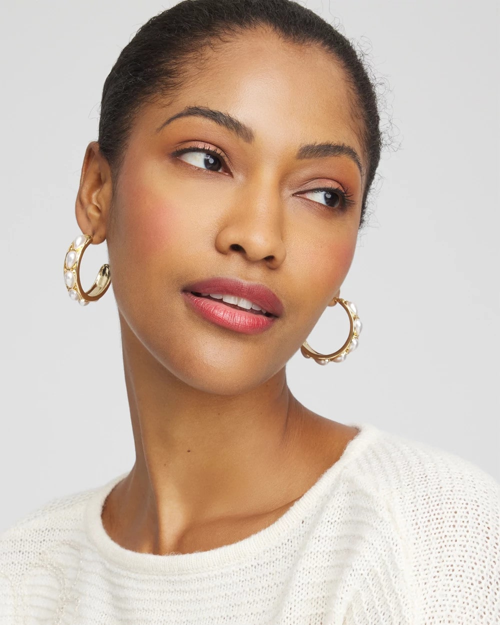Chico's | No Droop® Faux Pearl Hoop Earrings/ Pearl