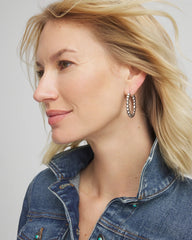 Chico's | Silvertone Beaded Hoop Earrings/ Silver