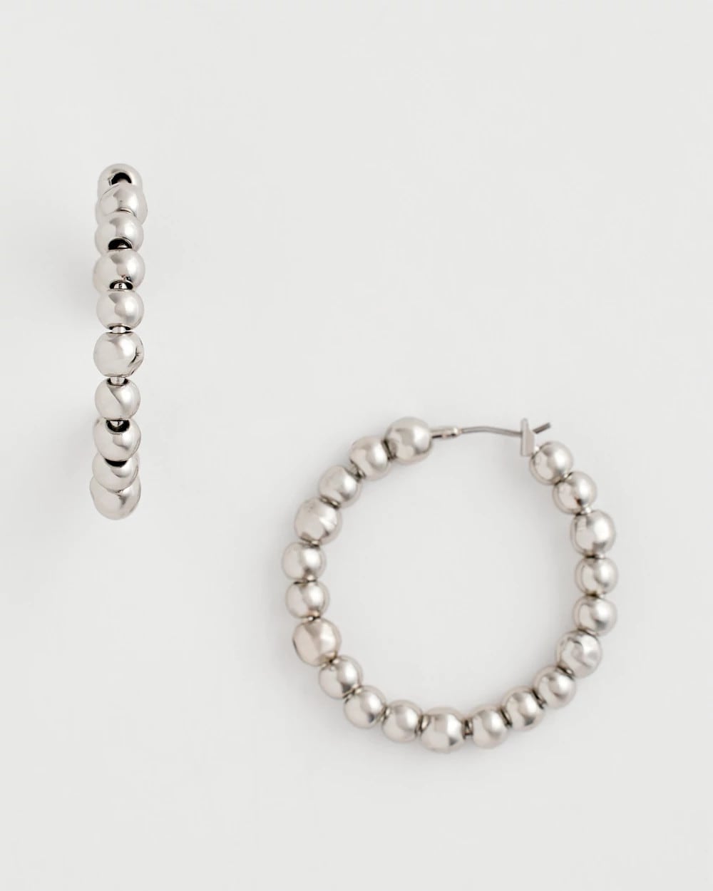 Chico's | Silvertone Beaded Hoop Earrings/ Silver