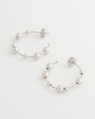 Chico's | Silvertone Beaded Hoop Earrings/ Silver