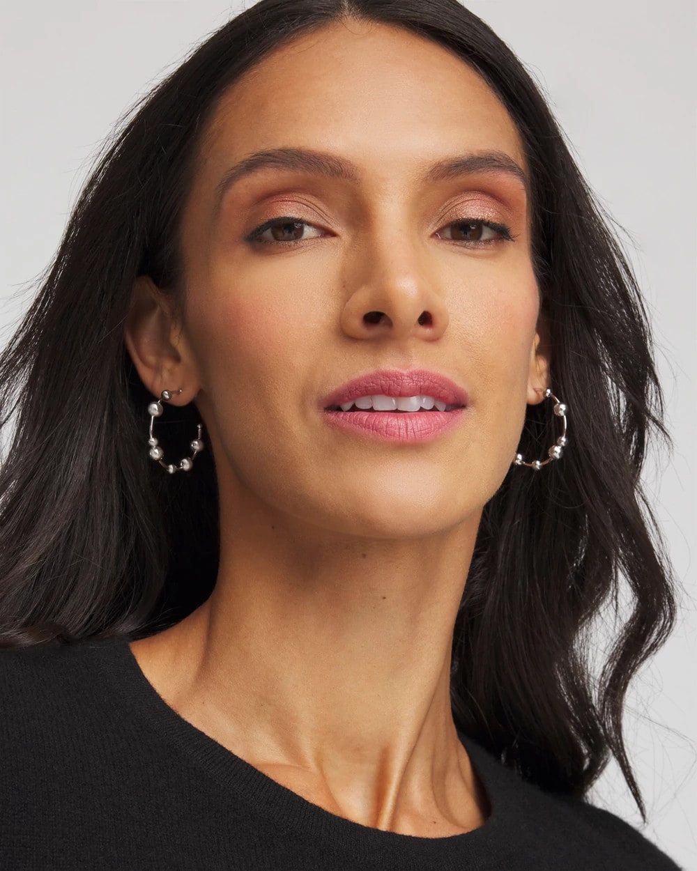 Chico's | Silvertone Beaded Hoop Earrings/ Silver