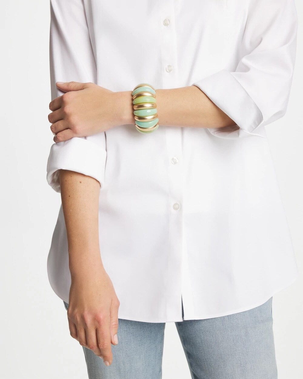 Chico's | Aqua and Gold Stretch Bracelet/ Aqua
